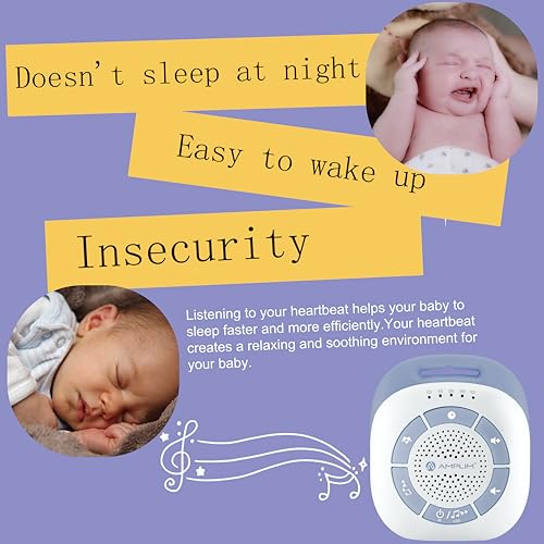 Amplim Portable Baby Sound Machine, Mom’s Heartbeat Recording + 19 White Noise Sleep Soothers for Newborns, Infants, Preemies, Kids | Hang on Crib, Stroller | Nursery Essential, Registry Gift, Shower - Image 3