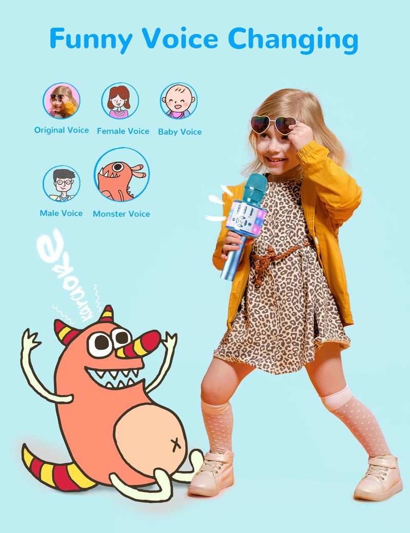 Amazmic Kids Karaoke Microphone Machine Toys for Girls Bluetooth Microphone with LED Light, Birthday Gift for Girls Boys 3 4 5 6 7 8 9 10 11 12 Year Old Kids Toys(Blue) - Image 5