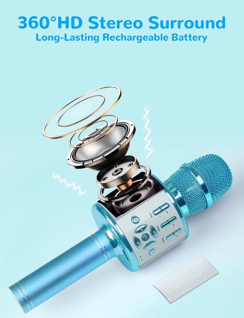 Amazmic Kids Karaoke Microphone Machine Toys for Girls Bluetooth Microphone with LED Light, Birthday Gift for Girls Boys 3 4 5 6 7 8 9 10 11 12 Year Old Kids Toys(Blue) - Image 2