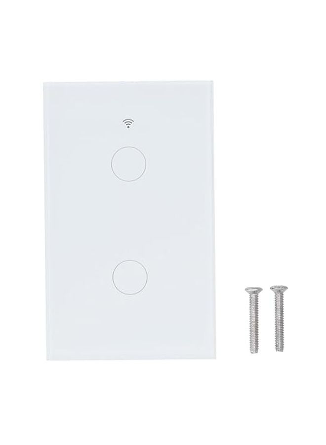 White Zigbee Smart Light Switch 2 Gang US Wall Touch Panel Voice Control Tempered Glass - Image 1