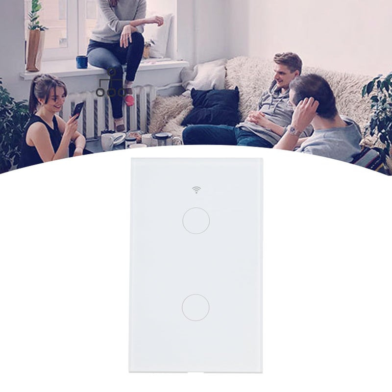 White Zigbee Smart Light Switch 2 Gang US Wall Touch Panel Voice Control Tempered Glass - Image 4
