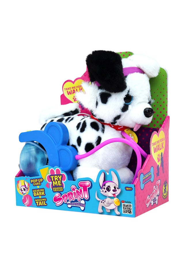EOLO Sprint Puppy - Pull Along Plush With Sounds, Patented Air Pump System Pop-Up Ears And Tail - Very Stable , Soft & Cuddly - Safety Detachable Leash - Dalmatian - Try Me Open Box - Image 1
