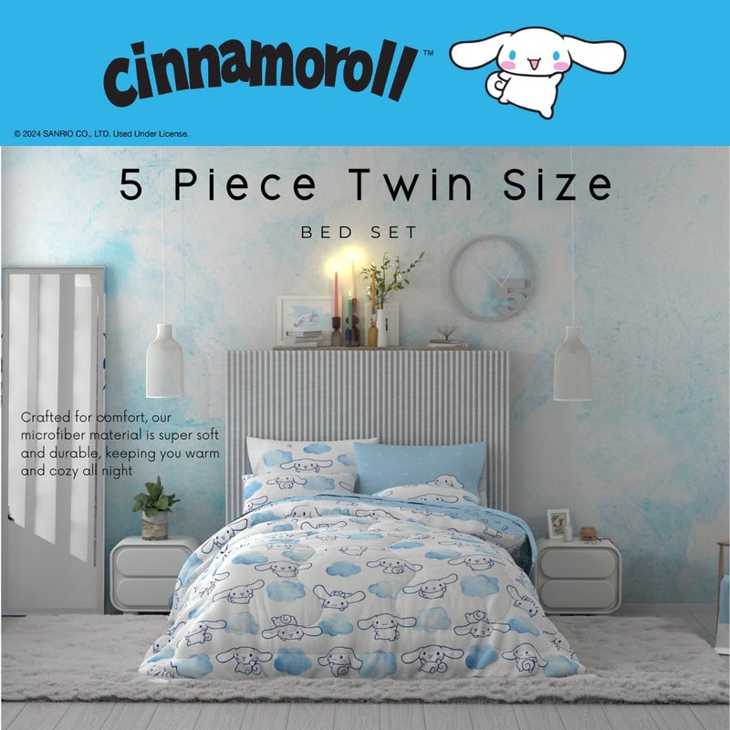Franco Cinnamoroll Bedding 5 Piece Super Soft Cozy Reversible Comforter and Sheet Set with Sham, Twin, (100% Official Licensed Product) by Franco - Image 3