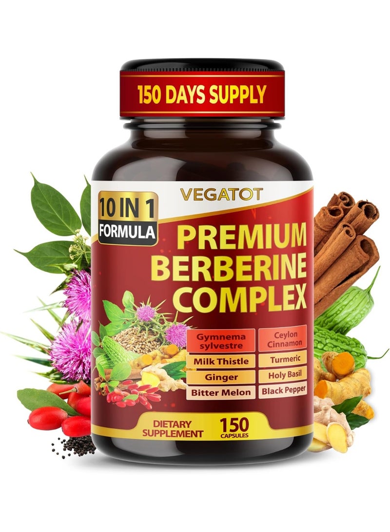 VEGATOT GlucoSavior Berberine Supplement 12,900mg with Ceylon Cinnamon, Bitter Melon, Gymnema - Supports Immune, Heart Health & Gastrointestinal Function - Made in The USA 150 Count - Image 1