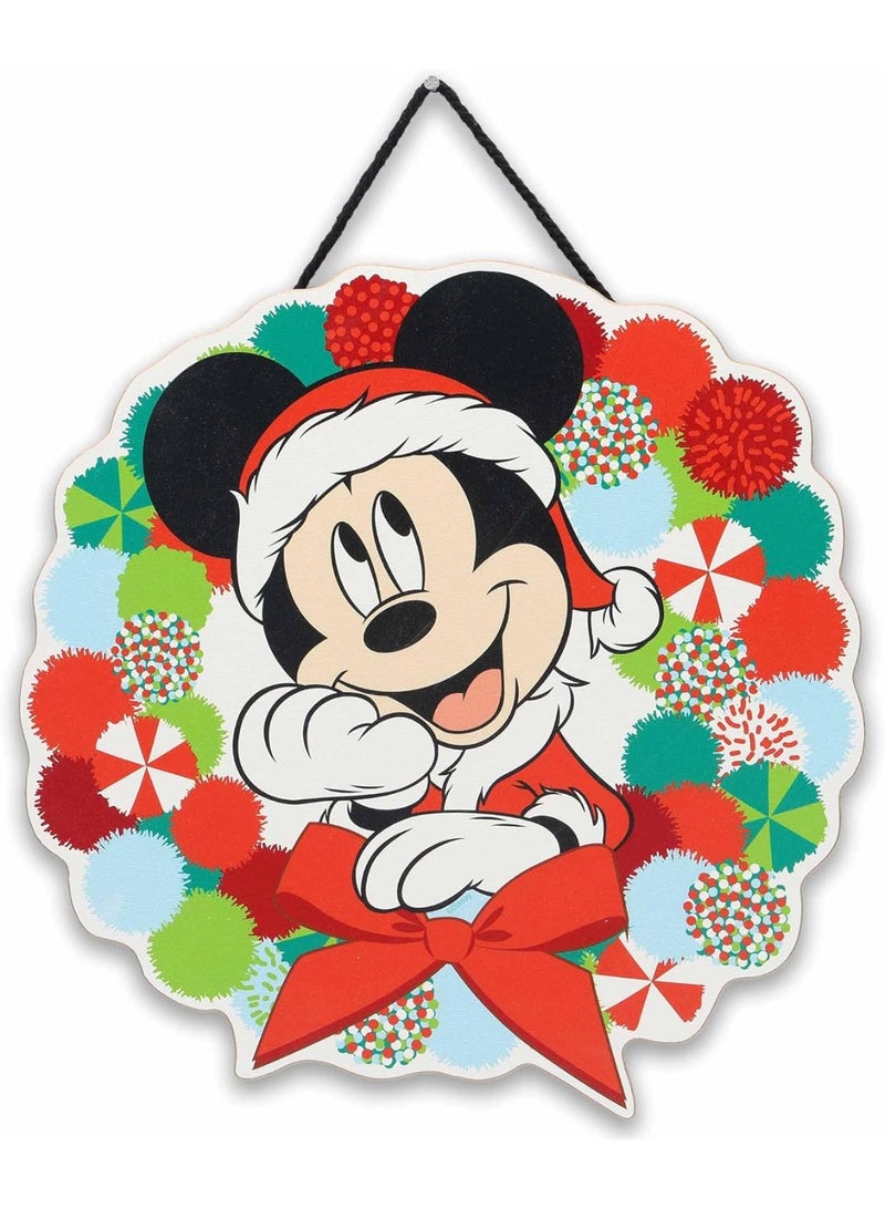 Open Road Brands Mickey Mouse Holiday Wreath Hanging Wood Wall Decor - Cute Mickey Mouse  Decoration for Home Red - Image 3
