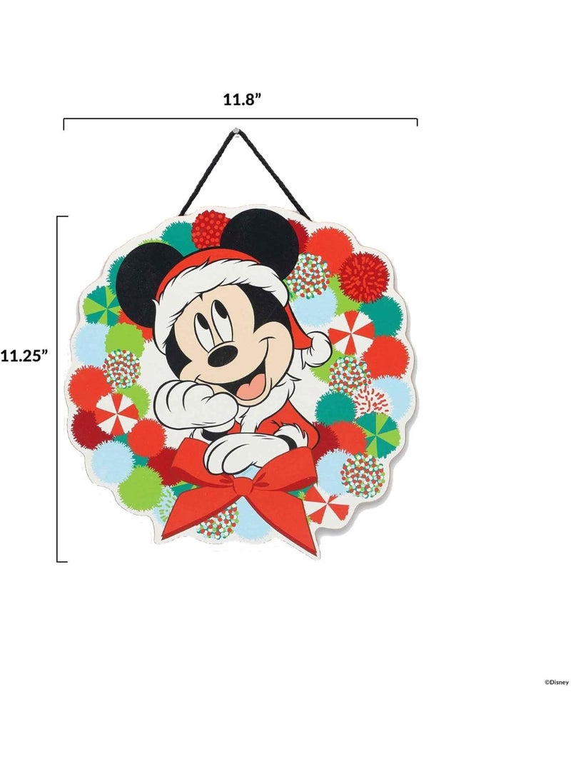 Open Road Brands Mickey Mouse Holiday Wreath Hanging Wood Wall Decor - Cute Mickey Mouse  Decoration for Home Red - Image 2
