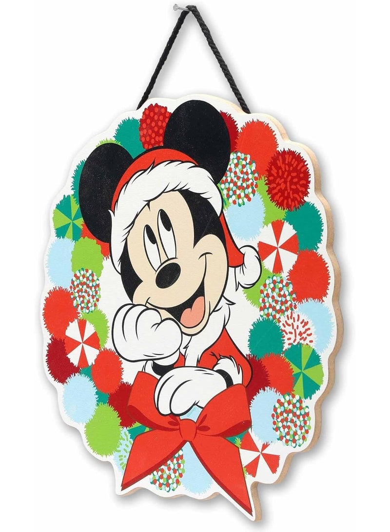 Open Road Brands Mickey Mouse Holiday Wreath Hanging Wood Wall Decor - Cute Mickey Mouse  Decoration for Home Red - Image 1