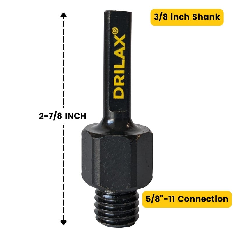 Drilax 5/8"-11 to 3/8" Drill Adapter Attachment, Threaded Arbor Shaft for Diamond Hole Saws and Sanding Tools, 5/8-11 Male to 3/8 Triangle Shank - Image 3