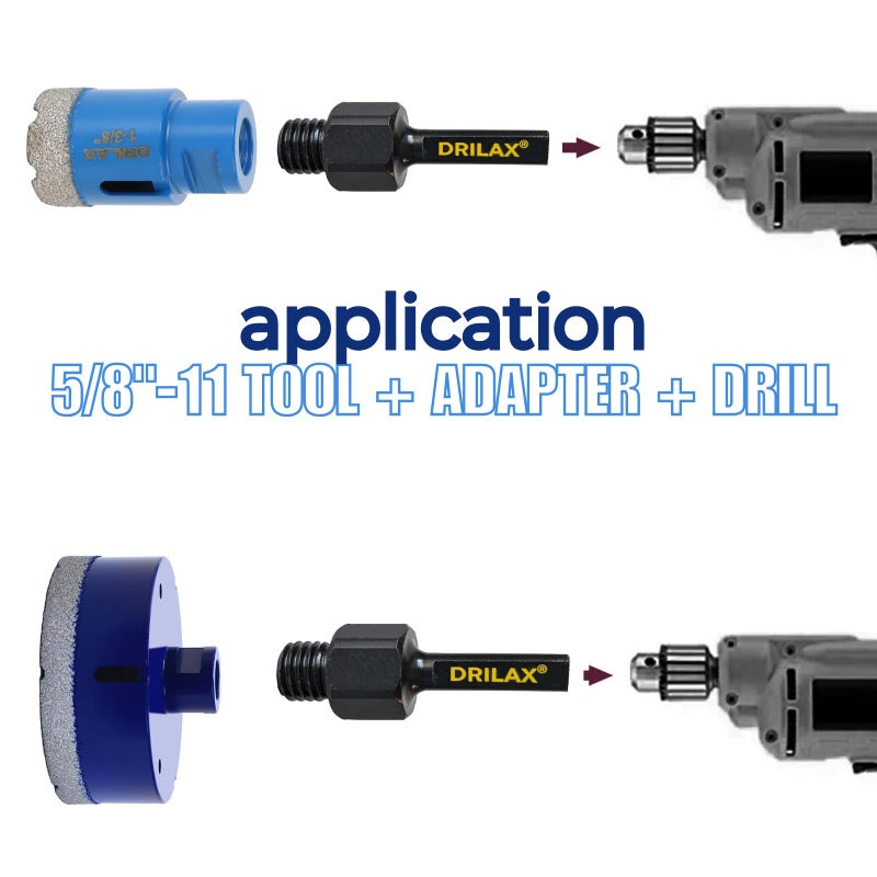 Drilax 5/8"-11 to 3/8" Drill Adapter Attachment, Threaded Arbor Shaft for Diamond Hole Saws and Sanding Tools, 5/8-11 Male to 3/8 Triangle Shank - Image 2