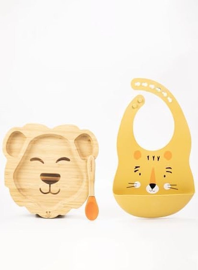 StarKiddo®️ Leo Bamboo Suction Plates for Baby and Toddler with Adjustable Printed Bib and Weaning Spoon| BPA Free Non-Toxic | Baby-Led Weaning Supplies for Toddler Self-Feeding(Combo-Orange) - Image 1