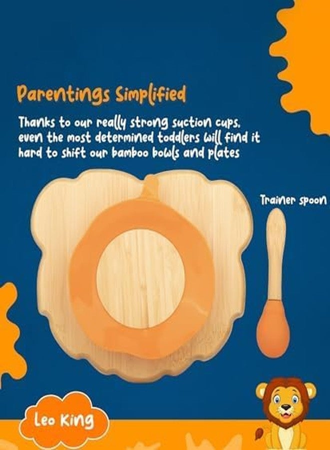 StarKiddo®️ Leo Bamboo Suction Plates for Baby and Toddler with Adjustable Printed Bib and Weaning Spoon| BPA Free Non-Toxic | Baby-Led Weaning Supplies for Toddler Self-Feeding(Combo-Orange) - Image 5
