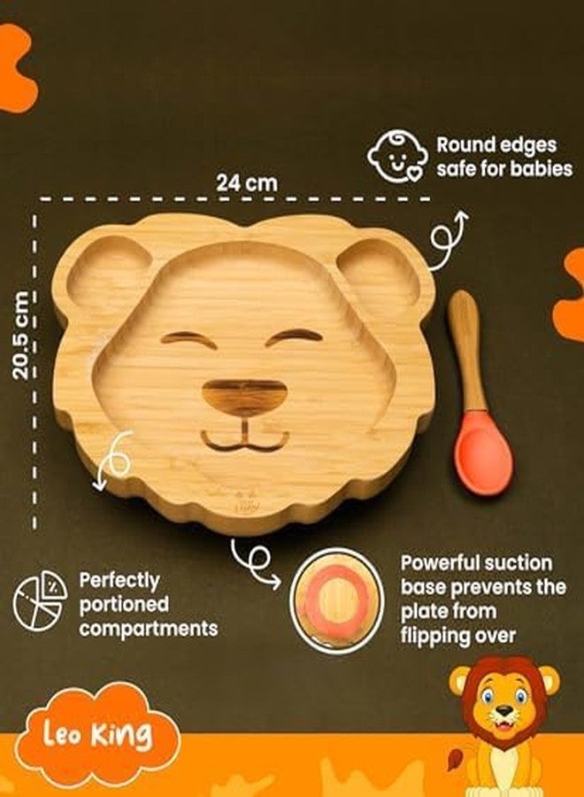 StarKiddo®️ Leo Bamboo Suction Plates for Baby and Toddler with Adjustable Printed Bib and Weaning Spoon| BPA Free Non-Toxic | Baby-Led Weaning Supplies for Toddler Self-Feeding(Combo-Orange) - Image 4