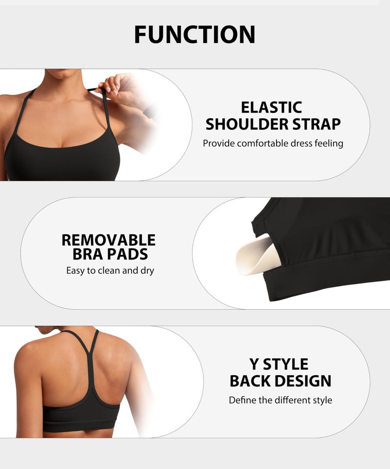 MIRITY Padded Y-Back Sports Bra for Women - Racerback Low Impact Spaghetti Strap for Yoga Workout Top Black - Image 5