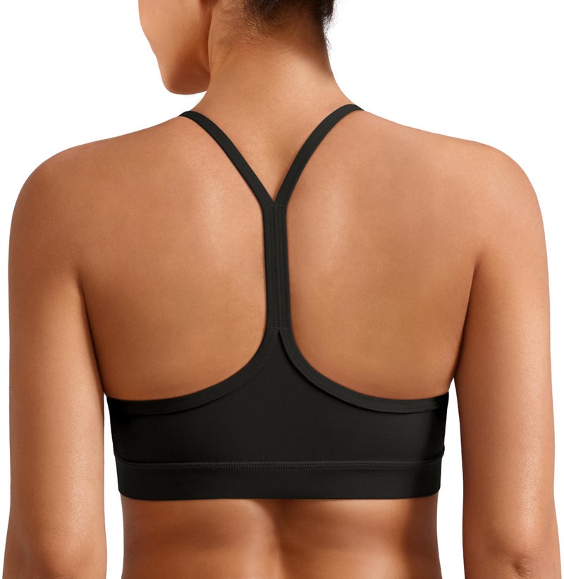 MIRITY Padded Y-Back Sports Bra for Women - Racerback Low Impact Spaghetti Strap for Yoga Workout Top Black - Image 4
