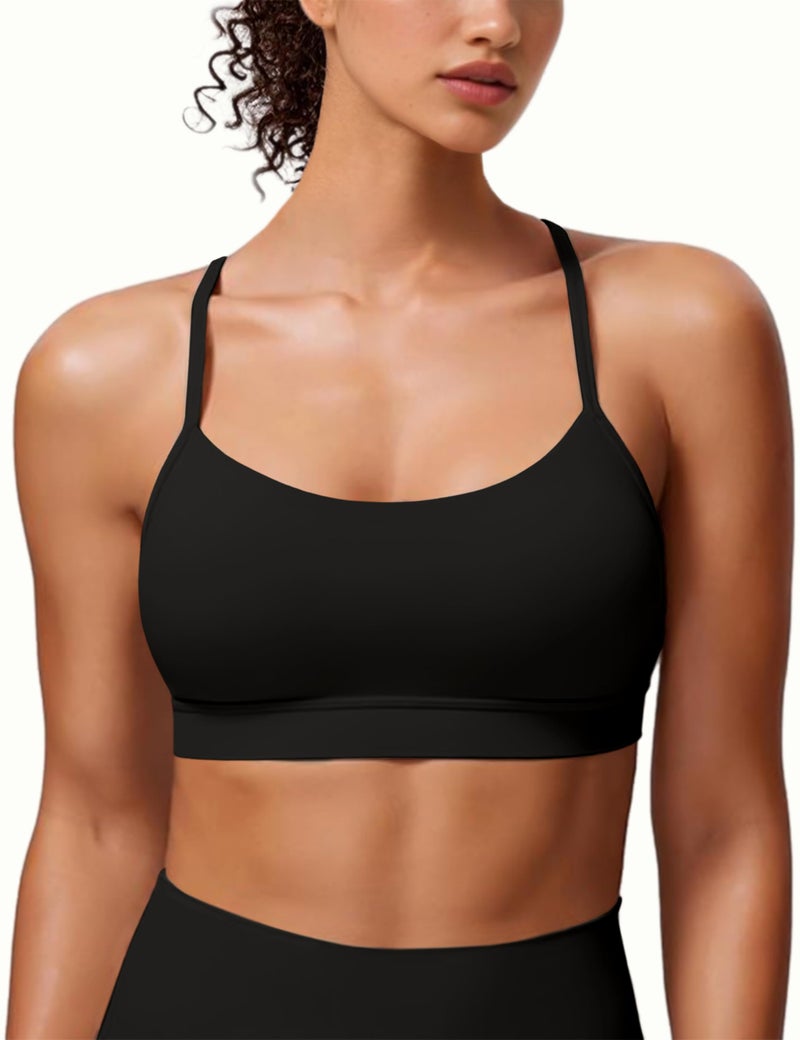 MIRITY Padded Y-Back Sports Bra for Women - Racerback Low Impact Spaghetti Strap for Yoga Workout Top Black - Image 2