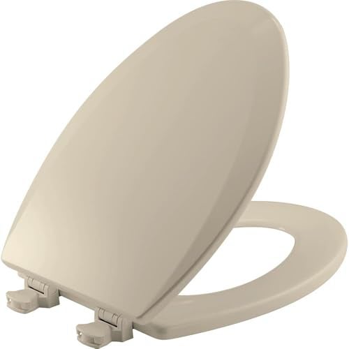Bemis 1500EC 146 Almond Elongated Molded Wood Toilet Seat with Easy-Clean & Change Hinge - Image 1