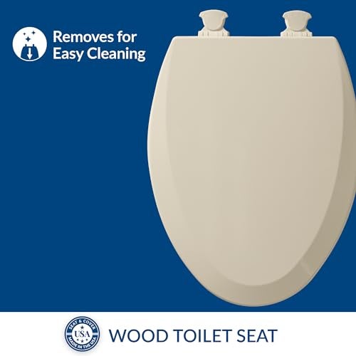 Bemis 1500EC 146 Almond Elongated Molded Wood Toilet Seat with Easy-Clean & Change Hinge - Image 2