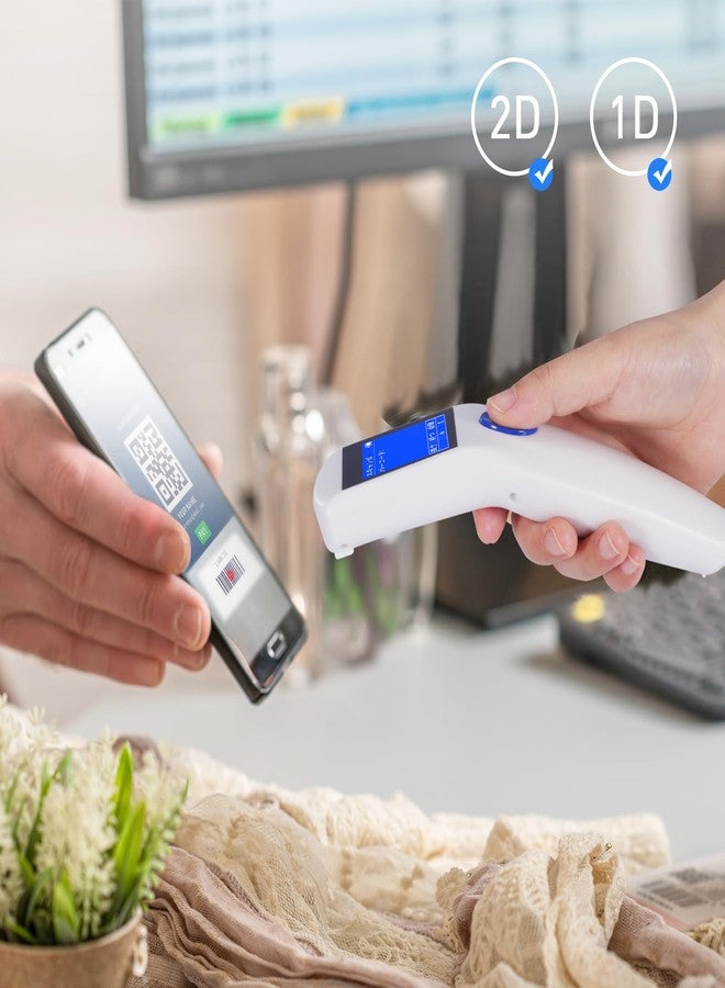 JRHC QR Code Scanner,JRHC 2D Portable Barcode Scanner Wireless 2-in-1 2.4G Wireless & USB Wired Handheld Barcode Reader Inventory Management with Display for Supermarket, Store, Warehouse, Library (White) - Image 2