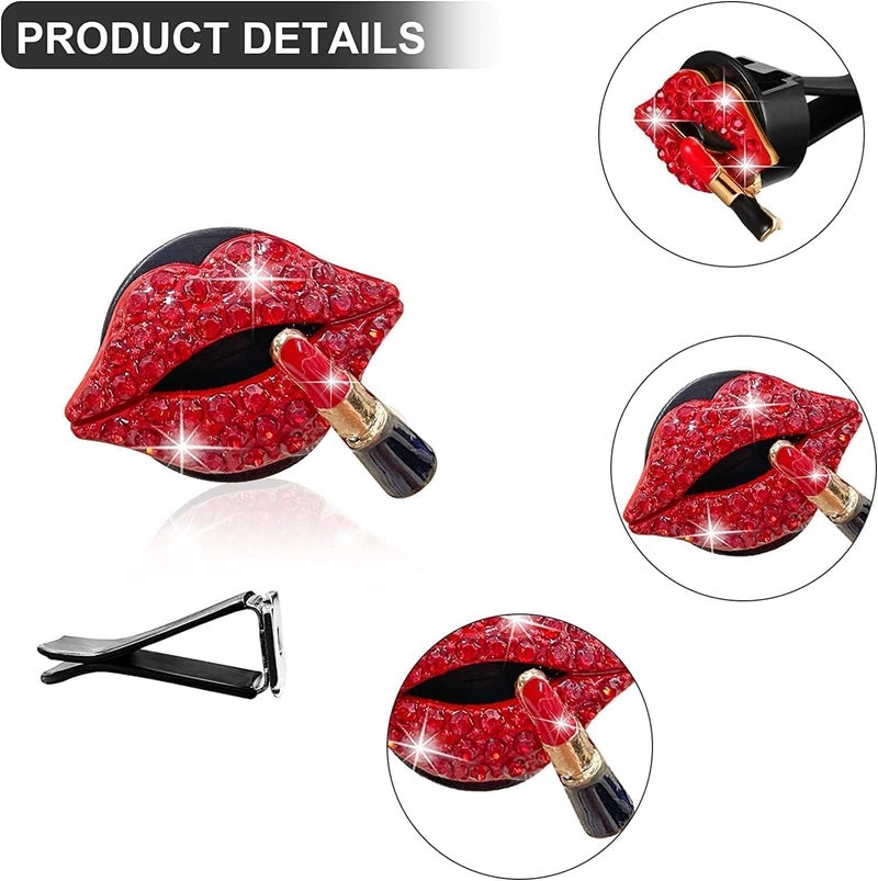 Txuolin 5 Pcs Bling Red Lips Air Vent Clips, Heart Shape Crystal Car Air Vent Clip Charms Car Fresheners for Women Rhinestone Diffuser Vent Clip Cute Decor Bling Interior Accessories - Image 2