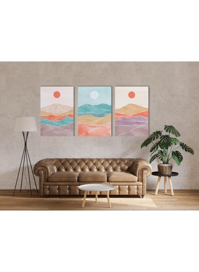 Home Gallery Set of three abstract aesthetic mid century modern colorful landscape Printed Canvas wall art  - Image 2