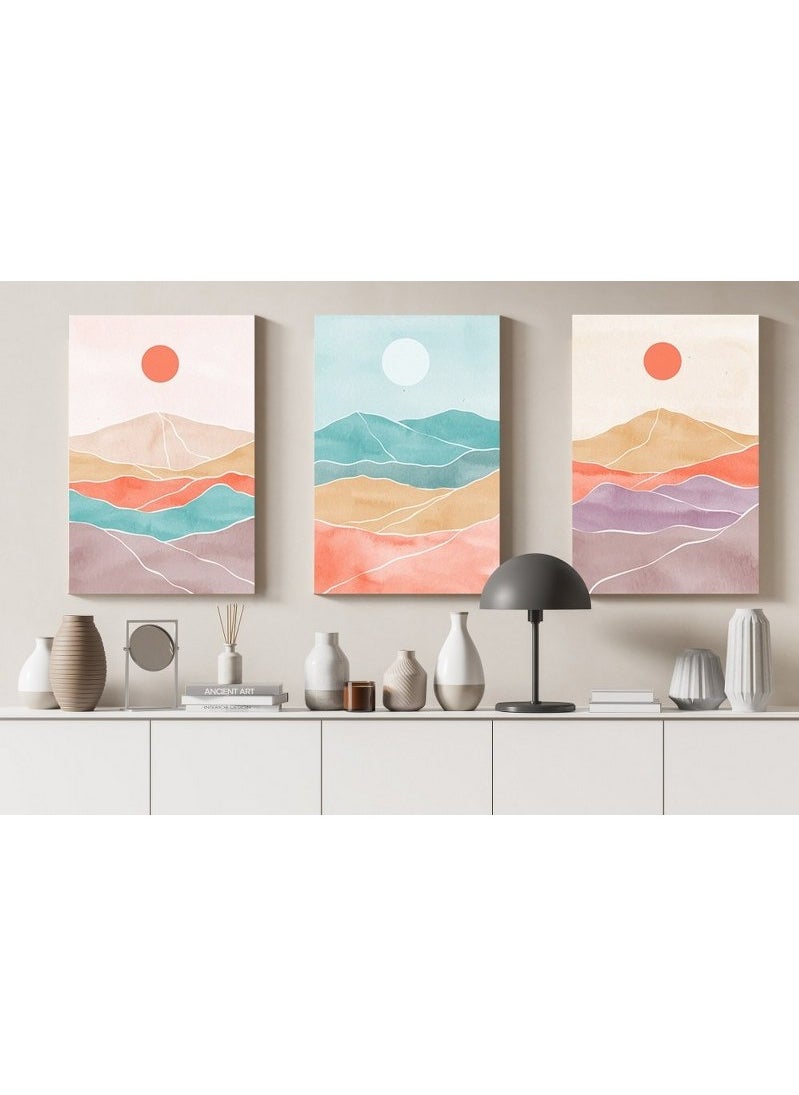 Home Gallery Set of three abstract aesthetic mid century modern colorful landscape Printed Canvas wall art  - Image 1