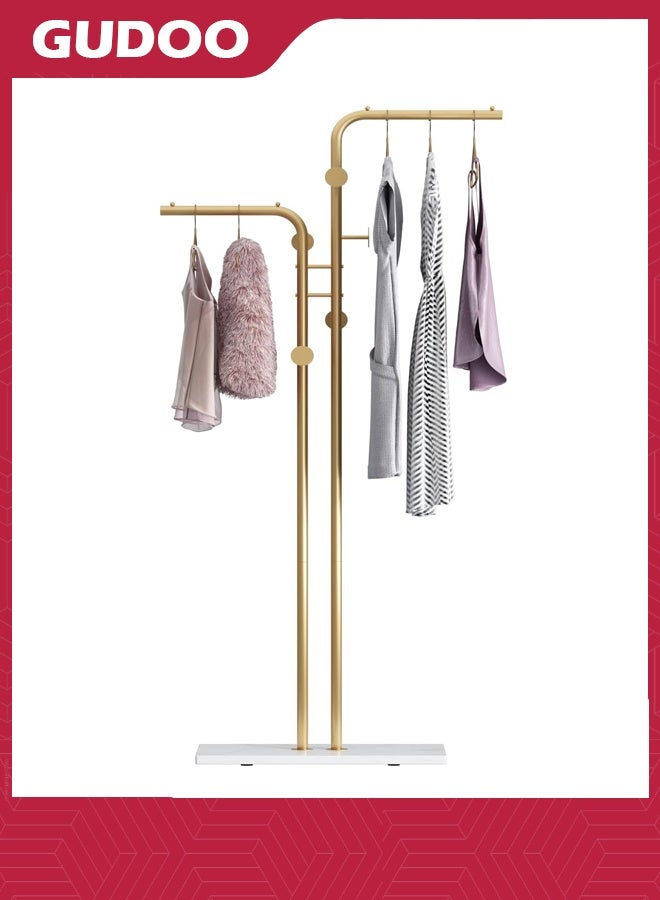 GUDOO Double-pole Coat Racks Freestanding Metal Gold Clothing Rack with 5 Hooks and Marble Base Modern Coat Hanger Stand for Entryway Living Room Bedroom  - Image 2