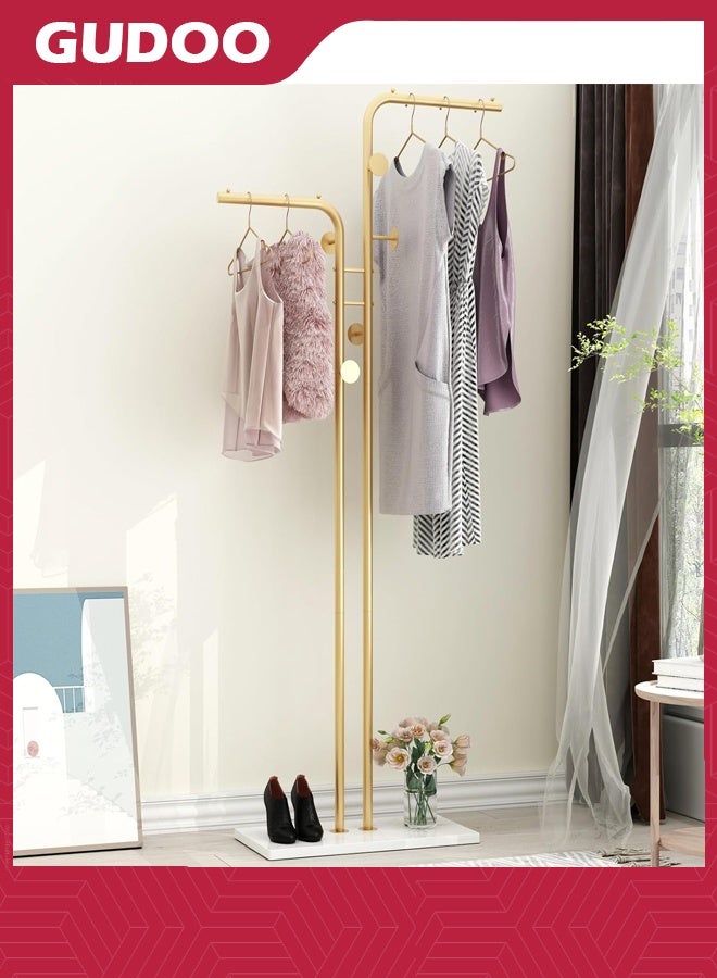 GUDOO Double-pole Coat Racks Freestanding Metal Gold Clothing Rack with 5 Hooks and Marble Base Modern Coat Hanger Stand for Entryway Living Room Bedroom  - Image 3