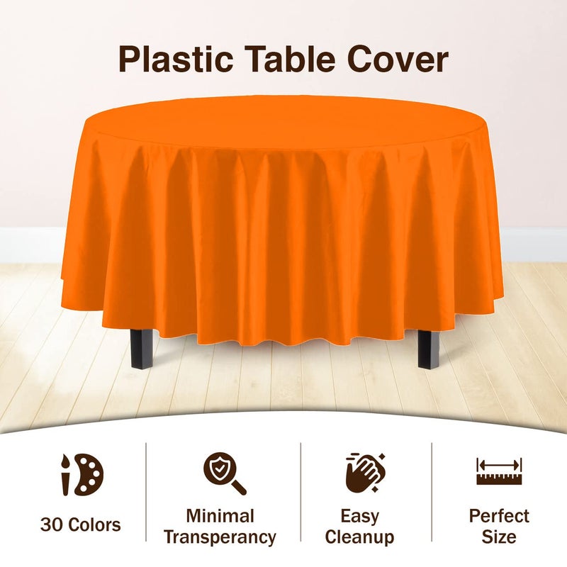 Exquisite 12-Pack Premium Plastic 84-Inch Round Tablecloth  Orange - Image 3