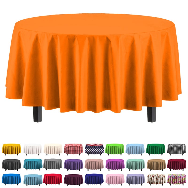 Exquisite 12-Pack Premium Plastic 84-Inch Round Tablecloth  Orange - Image 1