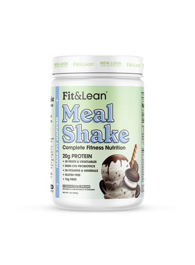 Fit & Lean Meal Shake, Fat Burning Meal Replacement, Meal Replacement with Protein, Fiber, Probiotics and Organic Fruits & Vegetables, Cookies and Cream, 1lb, 10 Servings Per Container - Image 1
