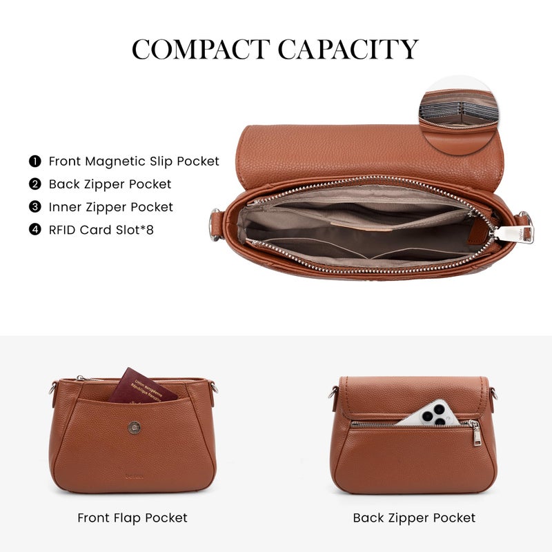 befen Genuine Leather Crossbody Handbags for Women Trendy, Women's Medium Cross Body Saddle Purses with RFID Card Slots - Brown - Image 4