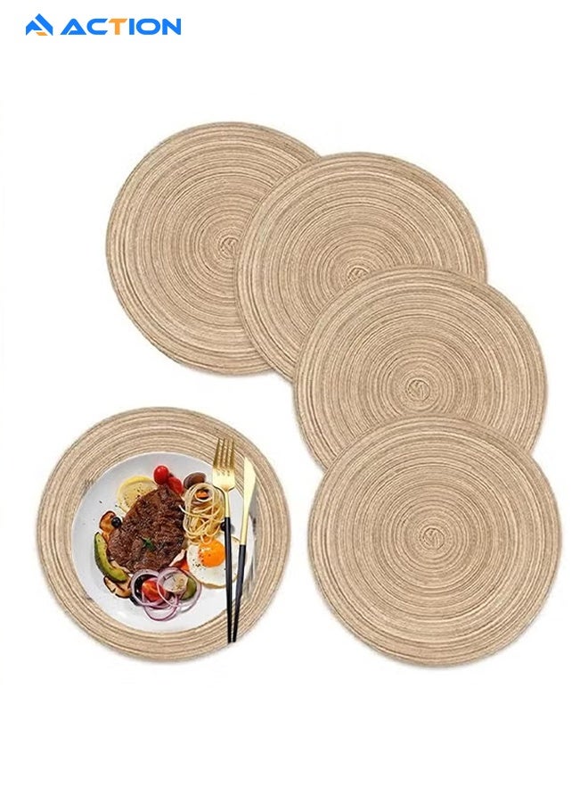 أكشن مجموعة مفارش دائرية مضفرة من 5 قطع من مفارش الطاولة المستديرة المنسوجة المقاومة للحرارة لطاولات الطعام، كاكي - Image 1