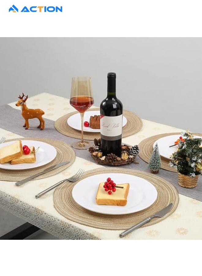 أكشن مجموعة مفارش دائرية مضفرة من 5 قطع من مفارش الطاولة المستديرة المنسوجة المقاومة للحرارة لطاولات الطعام، كاكي - Image 3