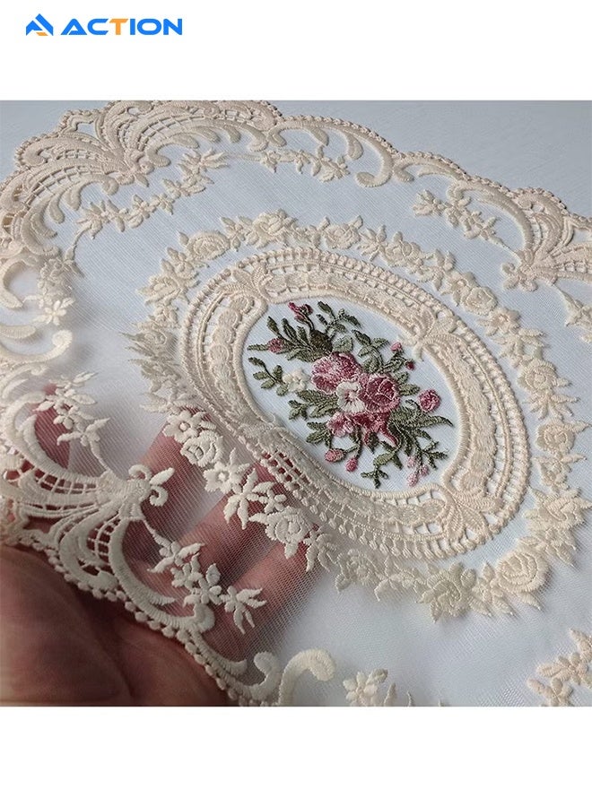 ACTION Retro Lace Placemats, Handmade Crochet & Embroidered Table Mats, French Vintage Style, Beige - Image 4