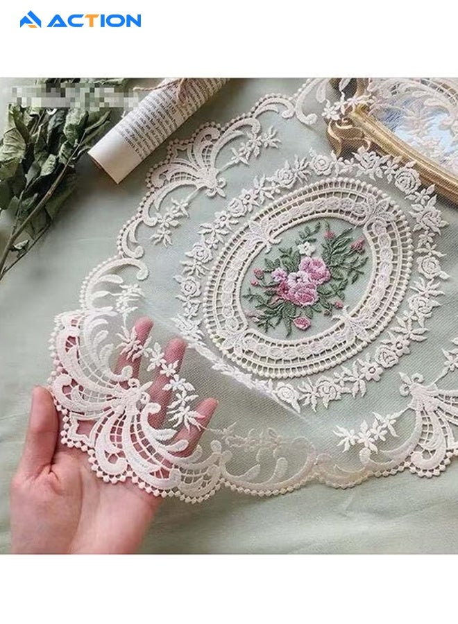 ACTION Retro Lace Placemats, Handmade Crochet & Embroidered Table Mats, French Vintage Style, Beige - Image 1