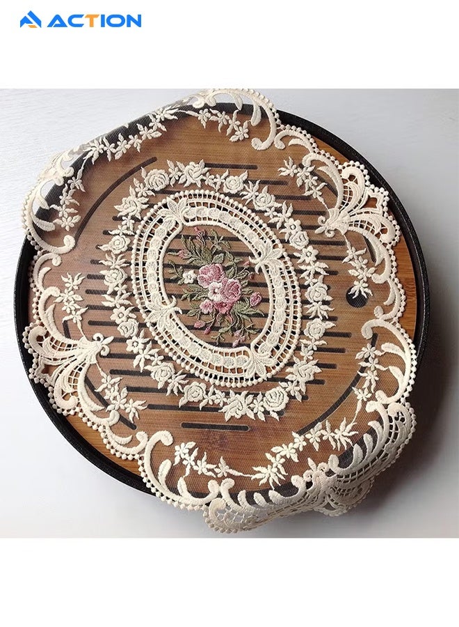 ACTION Retro Lace Placemats, Handmade Crochet & Embroidered Table Mats, French Vintage Style, Beige - Image 3