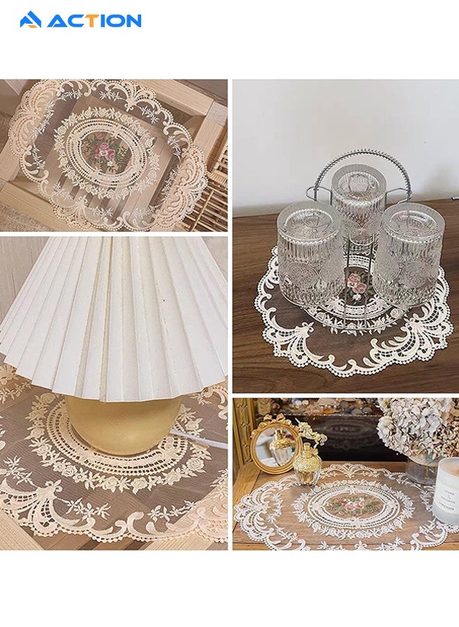 ACTION Retro Lace Placemats, Handmade Crochet & Embroidered Table Mats, French Vintage Style, Beige - Image 5