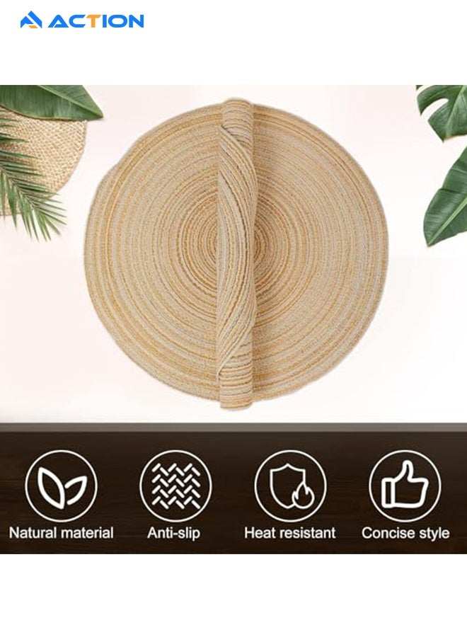 ACTION Round Braided Placemats 15 Inch Round Table Mats Set Of 5 For Dining Tables Natural Woven Heat Resistant Place Mats (Round Beige) - Image 4