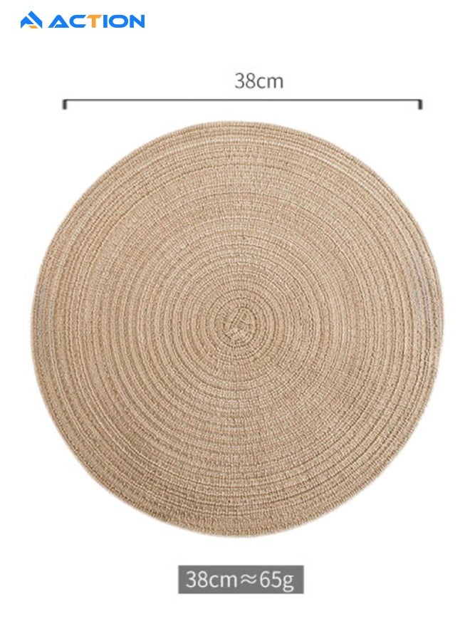 ACTION Round Braided Placemats 15 Inch Round Table Mats Set Of 5 For Dining Tables Natural Woven Heat Resistant Place Mats (Round Beige) - Image 2