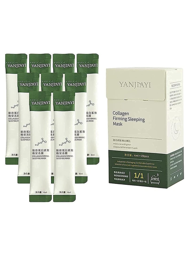 YANJIAYI Korean Collagen Firming Mask, Collagen Firming Sleeping Mask, Collagen Protein Firming Anti-Aging Face Mask, Hydrating Face Masks, Portable Wash-Free Sleeping Face Mask for Women & Men (1 Box (20pcs))