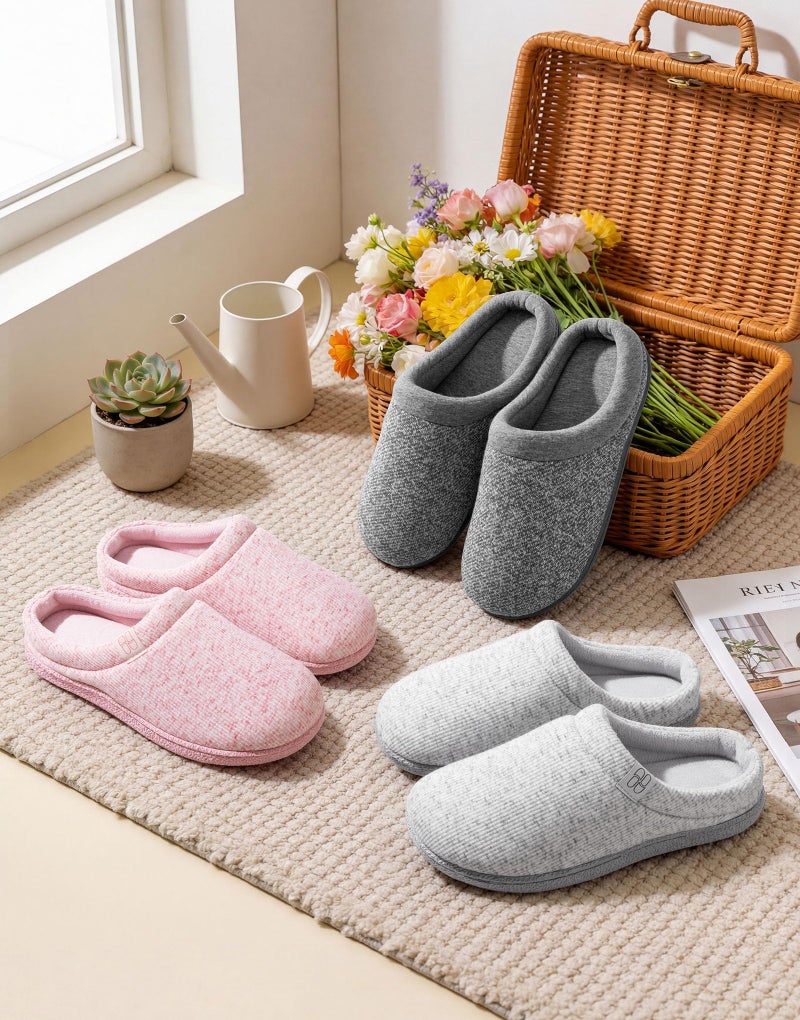 HomeTop Women's Dotted Knit Memory Foam Slippers with Anti-slip Sole Cloud Gray,7-8 US - Image 3