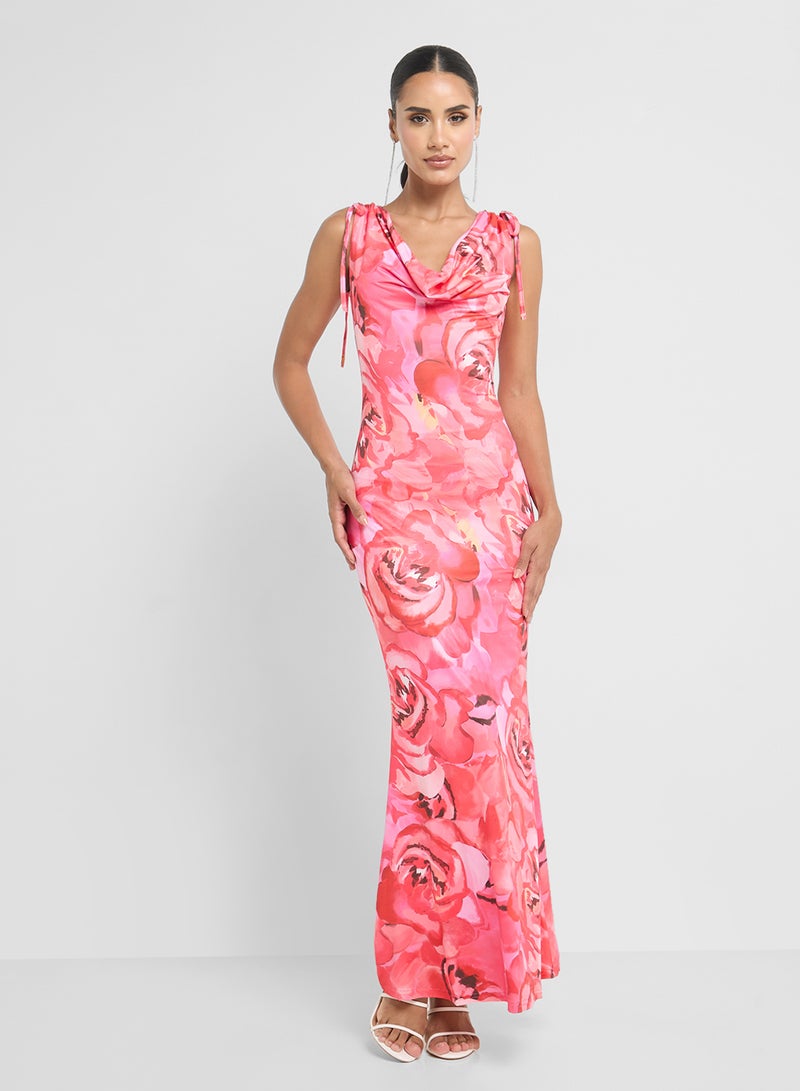 جينجر فستان ماكسي بنقشة الزهور بياقة ملتفة - Image 1