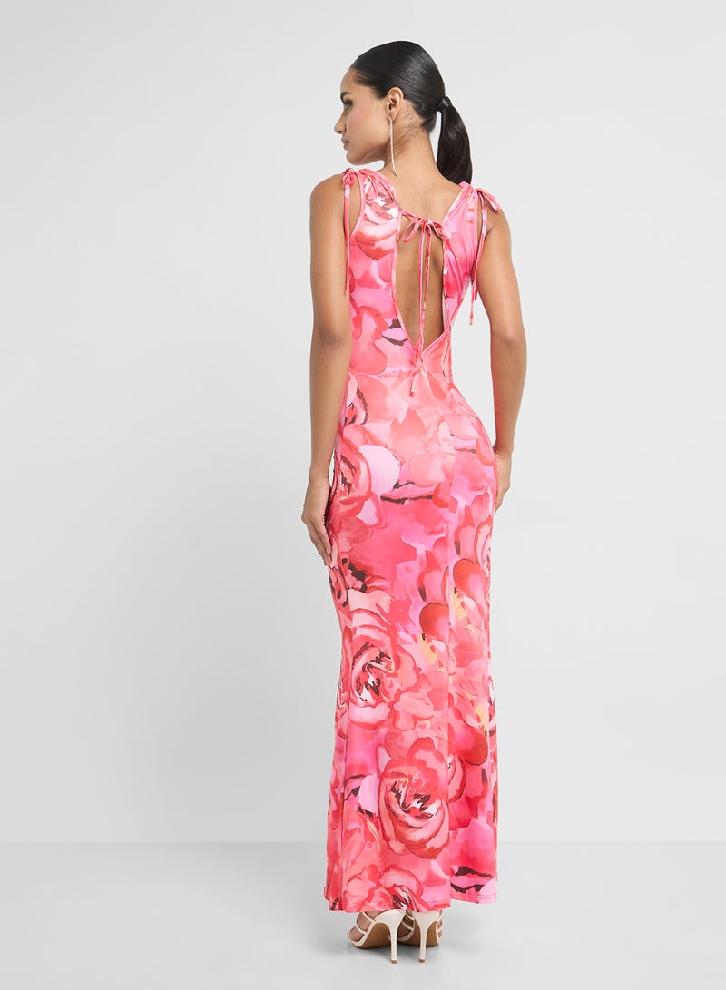 جينجر فستان ماكسي بنقشة الزهور بياقة ملتفة - Image 2