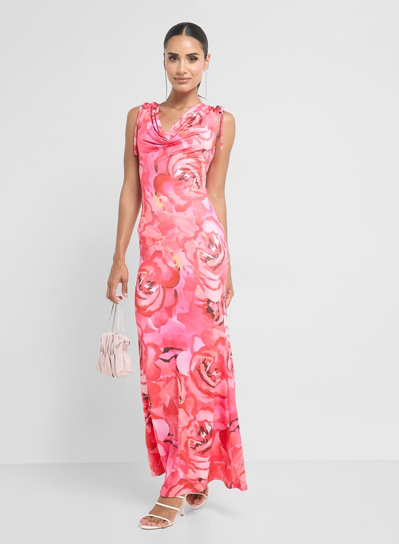 جينجر فستان ماكسي بنقشة الزهور بياقة ملتفة - Image 4