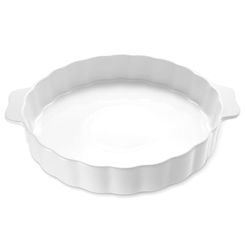 Samsle Ceramic Pie Pan For Baking13Inch Round Baking Dish With Double HandlePie Plate With Ruffled EdgeMicrowave Dishwasher and Oven Safe