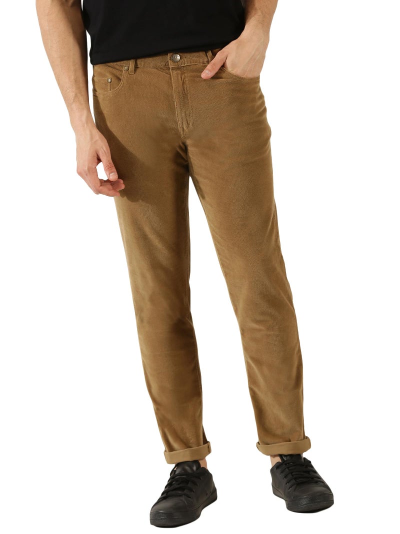 Thomas Scott Men Khaki Mid Rise Slim Fit Corduroy Chino Pants (Khaki, 40) - Image 1