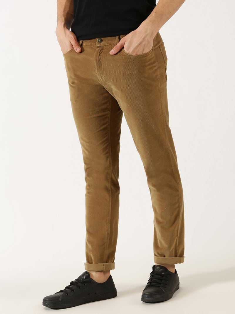 Thomas Scott Men Khaki Mid Rise Slim Fit Corduroy Chino Pants (Khaki, 40) - Image 2