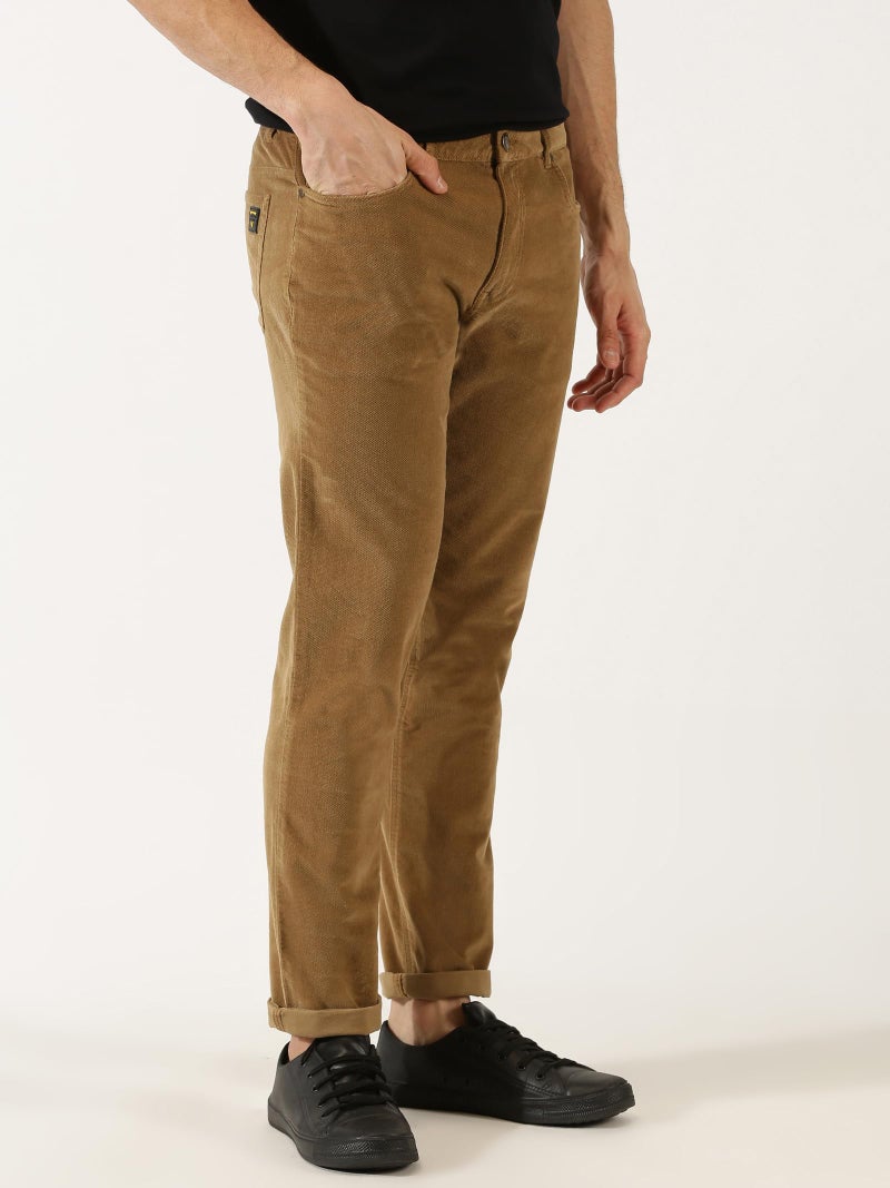 Thomas Scott Men Khaki Mid Rise Slim Fit Corduroy Chino Pants (Khaki, 40) - Image 3