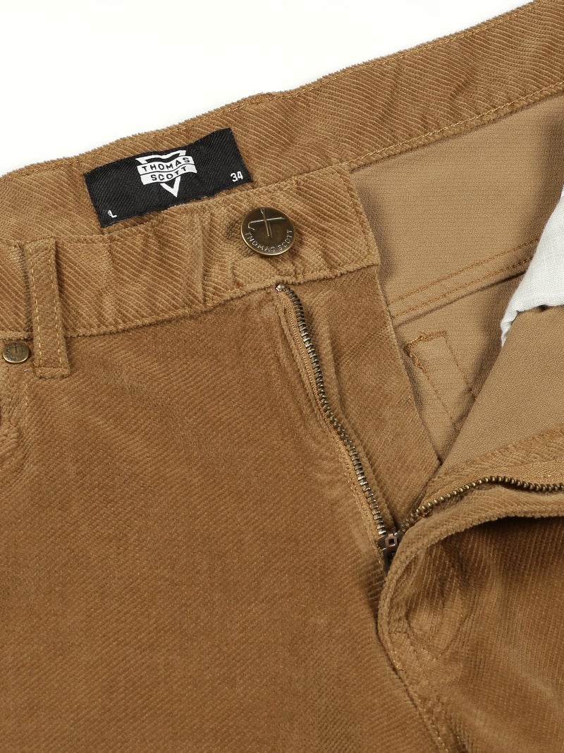 Thomas Scott Men Khaki Mid Rise Slim Fit Corduroy Chino Pants (Khaki, 40) - Image 5