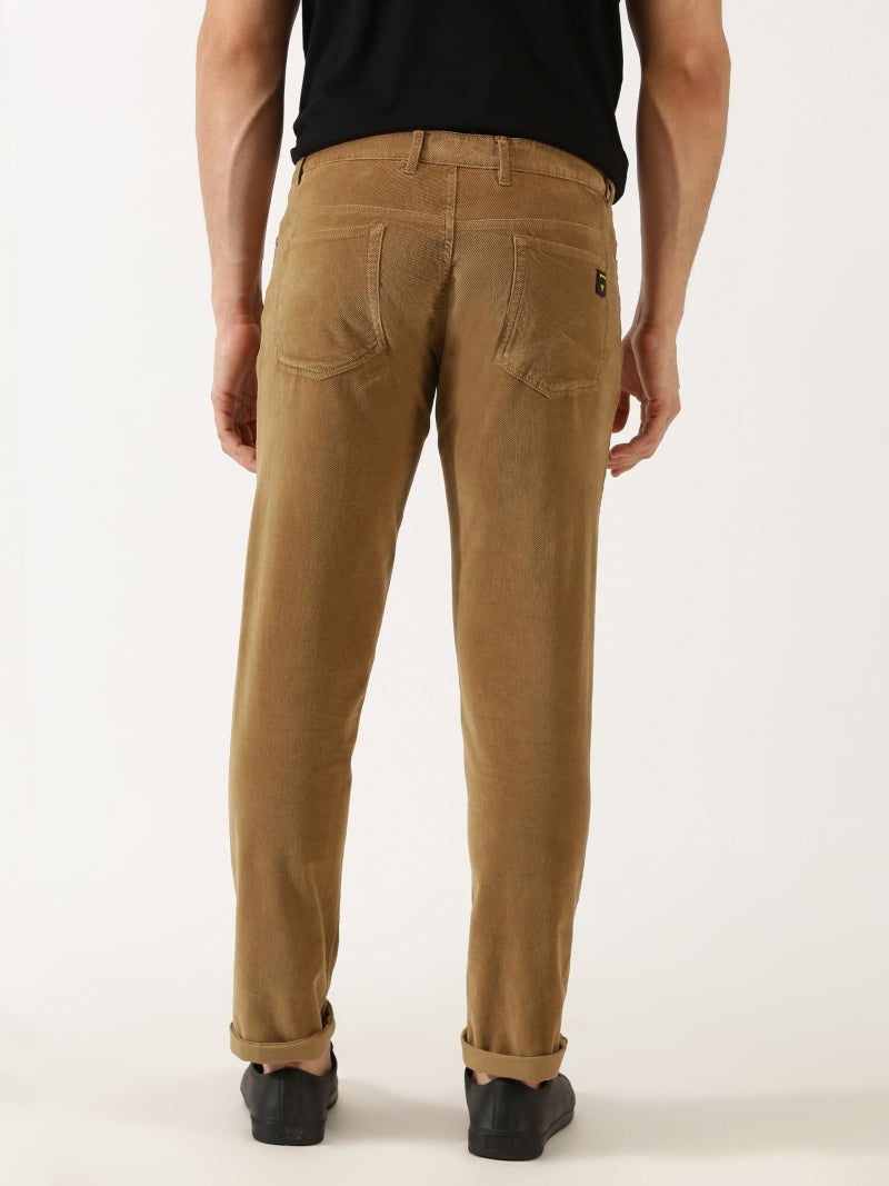 Thomas Scott Men Khaki Mid Rise Slim Fit Corduroy Chino Pants (Khaki, 40) - Image 4